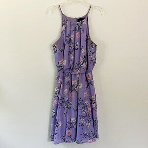 franchesca's blue rain / lavender floral high neck chiffon dress M